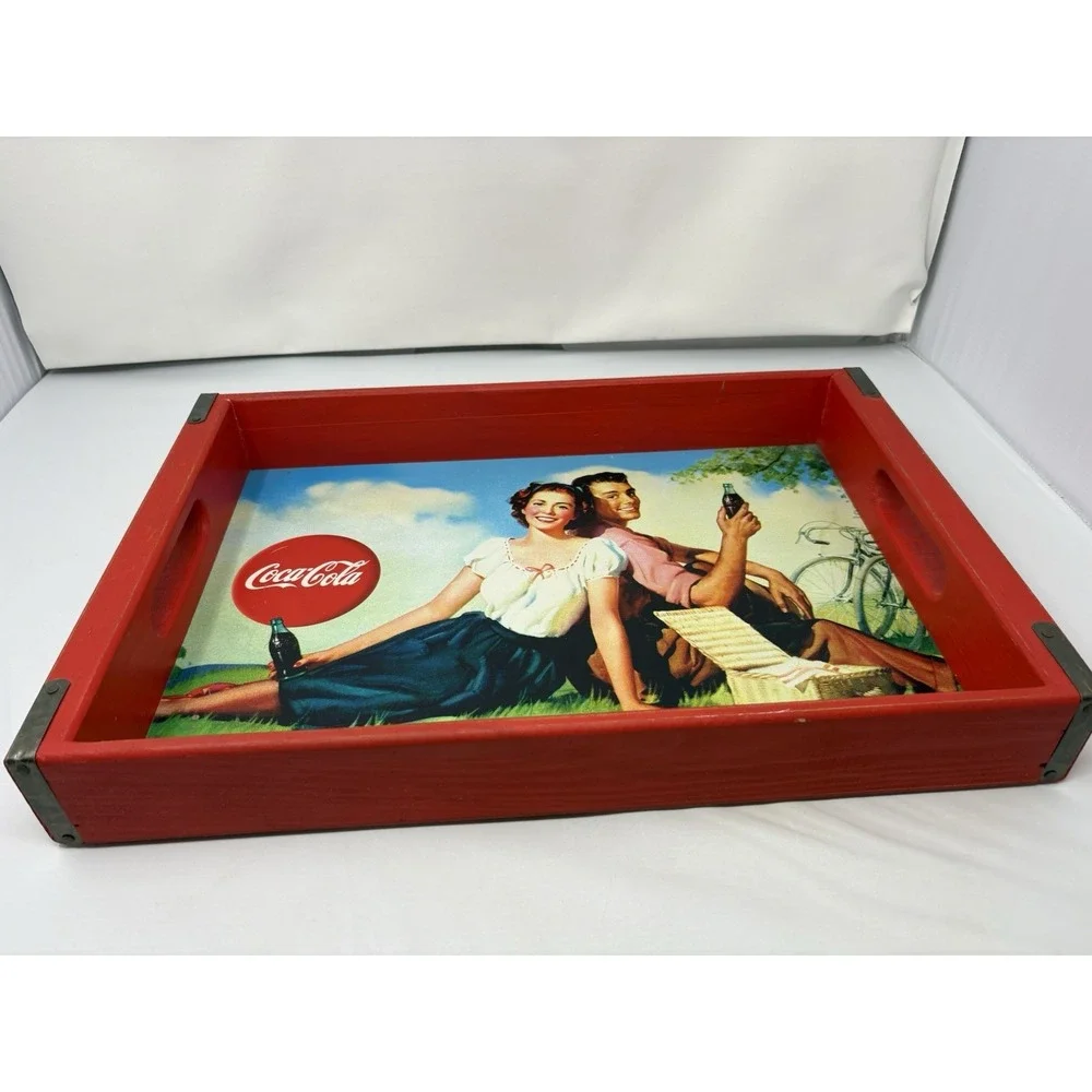 Vintage Coca Cola Wooden Serving Tray Handles 18